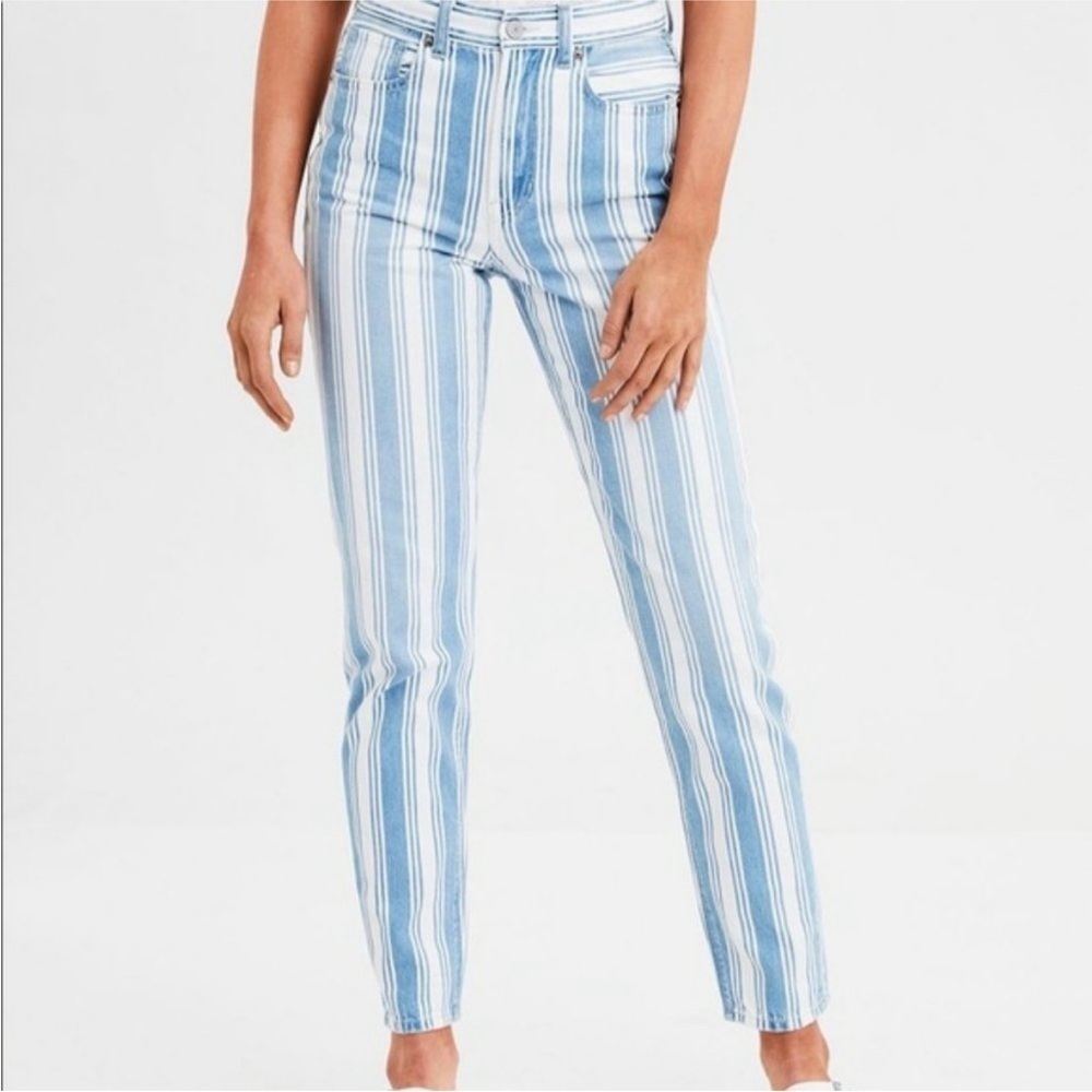 American Eagle Outfitters Blue and White Striped Mom Jeans Size 4